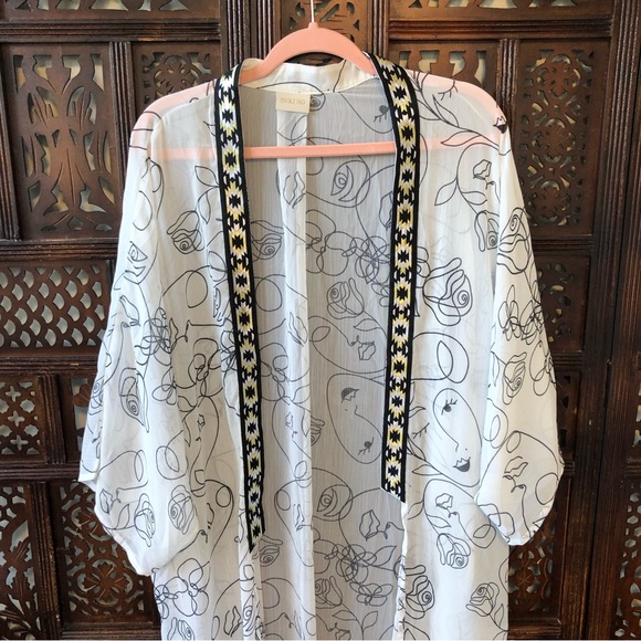 Longline Kimono Beach Cover-Up with Geometric Metallic Trim (Sukiso) - Picture 7 of 13